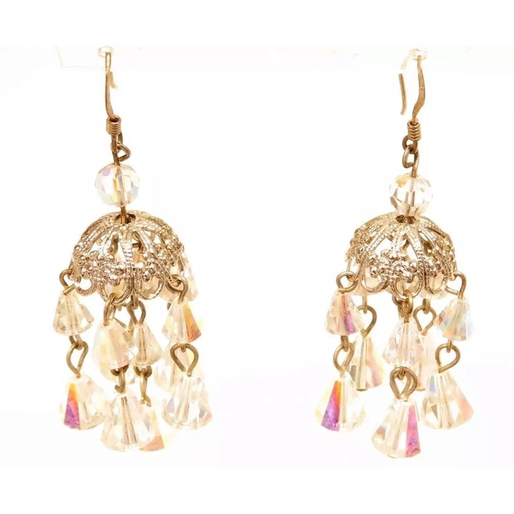 Vintage AB Crystal Chandelier Earrings Ear wires signed 925 Sterling Silver